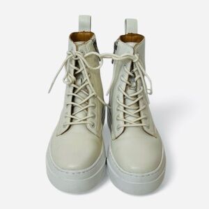 J. Slides Andre Hi Top Leather Platform Combat Moto Boot Sneaker Off White 8M